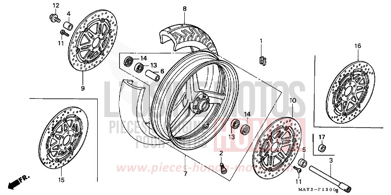 FRONT WHEEL for Super Blackbird CANDY TAHITIAN BLUE (PB215) from 2002